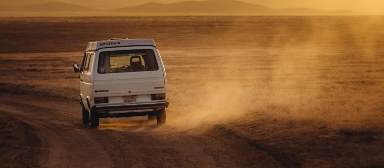 Van riding in the desert